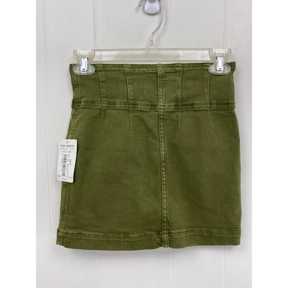 Free People We The Free Mini Skirt 24 Cadet Green Zipper Closure Denim Classic - Picture 1 of 11